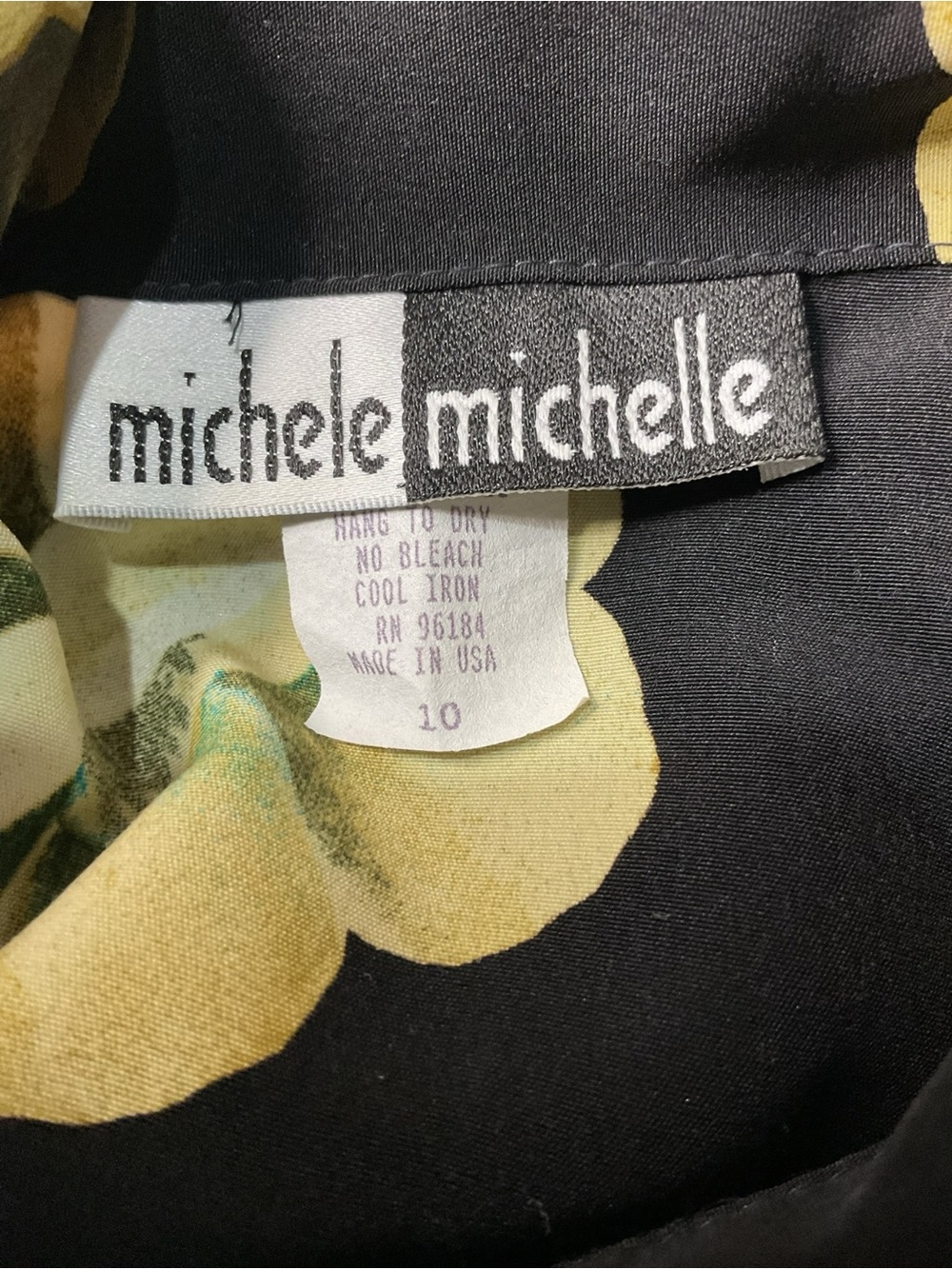 Vintage Michele Michelle Floral Blouse Size 10 Made USA Black Blue Button Up - Picture 5 of 5